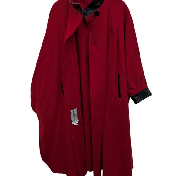 Vintage Dani Colby 80% Wool Blend Cape Coat With Black Genuine Red Leather Trim - Picture 10 of 10